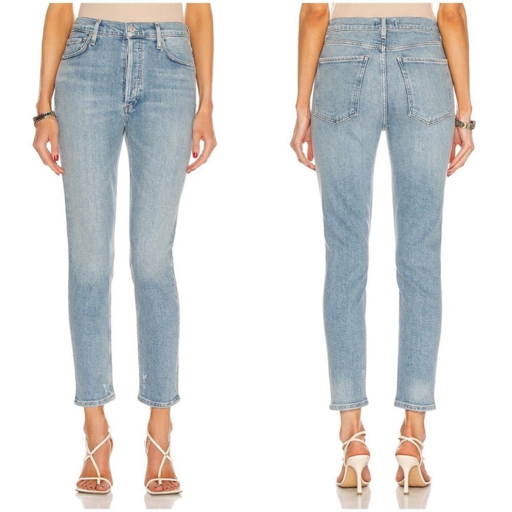AGOLDE Light Wash Nico High Rise Slim Fit Cropped Button Fly Jeans 26